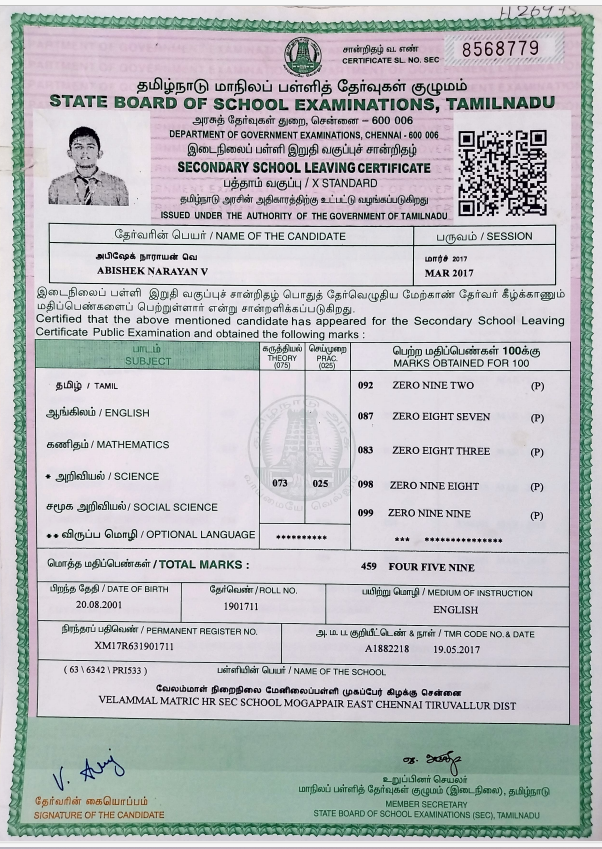 10th Marksheet